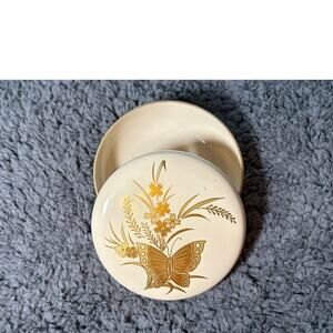 Vintage Cho-Cho Otagiri Japan Trinket Dish Round Butterfly Flower Gold Detailing